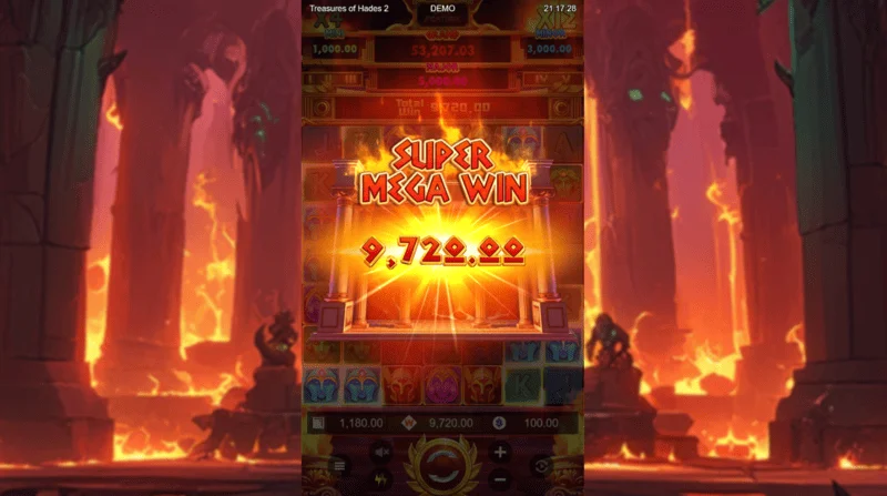Treasures of Hades 2 — სუპერ მეგა მოგება Free Spins რაუნდში კუმულაციური მულტიპლიკატორით